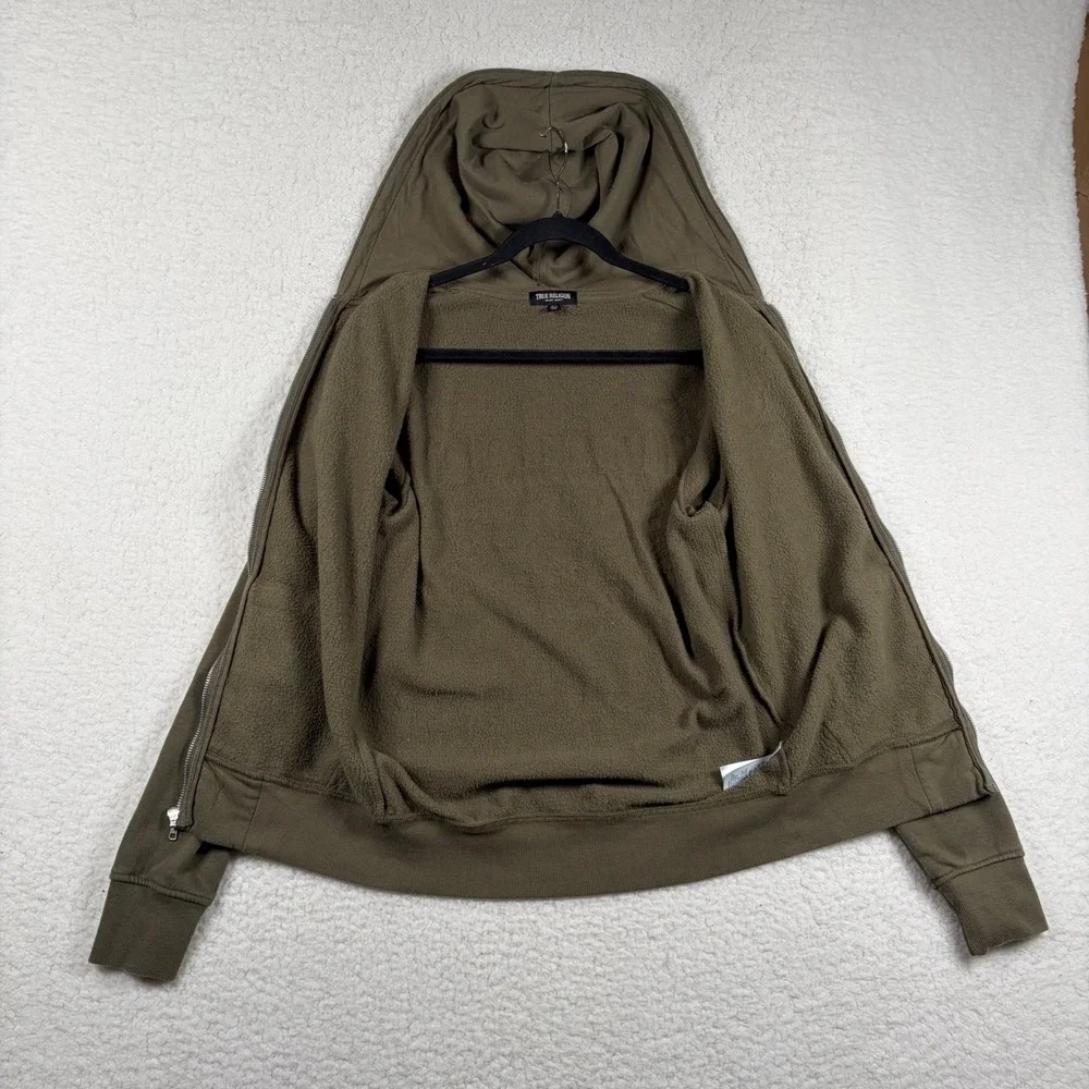 True Religion Mens Olive Green Buddha Logo Zip Up Hoodie Sweatshirt Small